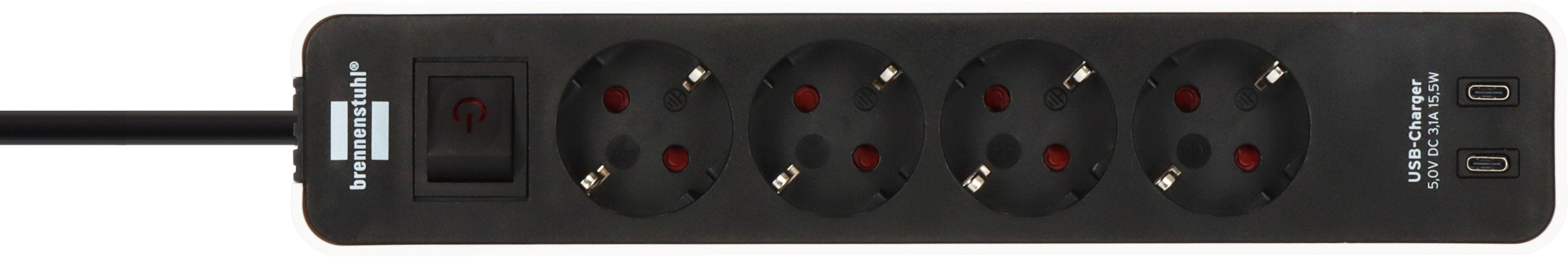 Brennenstuhl Ecolor Regleta 4 Tomas Con Interruptor & 2x Usb-C Blanco 1,5m