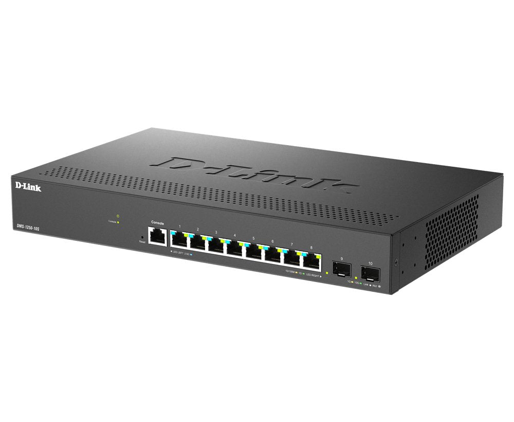 D-Link Dms-1250-10s/E 10-Port Multi-Gigabit Smart Managed Switch Including 8 Multi-Gigabit 2.5g And 2 10g Sfp+ Ports ? 8 X 100/1000/2.5gbase-T Port ? 2 X 10g Sfp+ Port ? Access Control Lists (Acls) ?