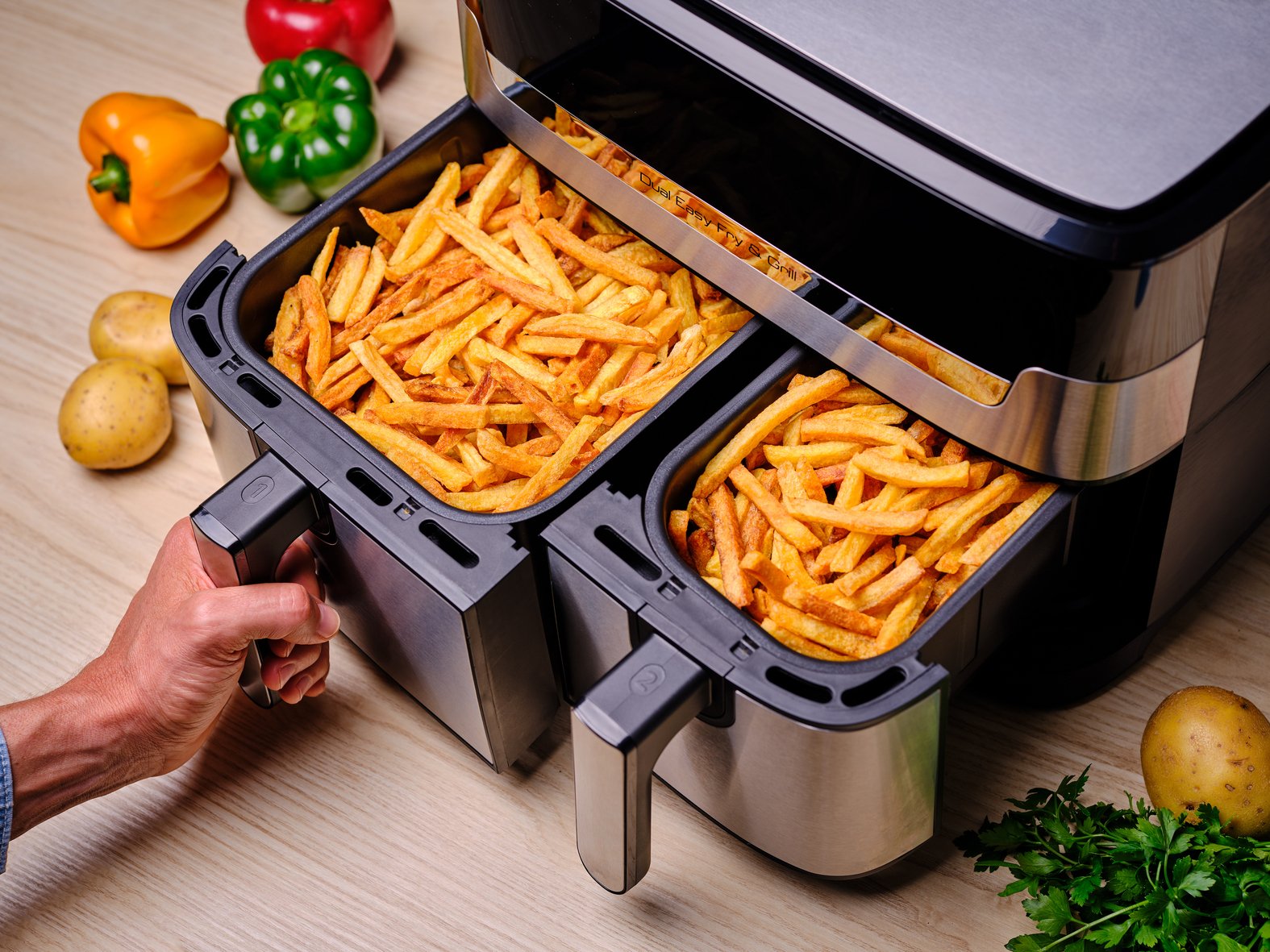 EAN 3045380024236 - Tefal Dual Easy Fry & Grill EY905D Doble 8,3 L Independiente 2700 W Freidora de aire caliente Acero inoxi imagen 6