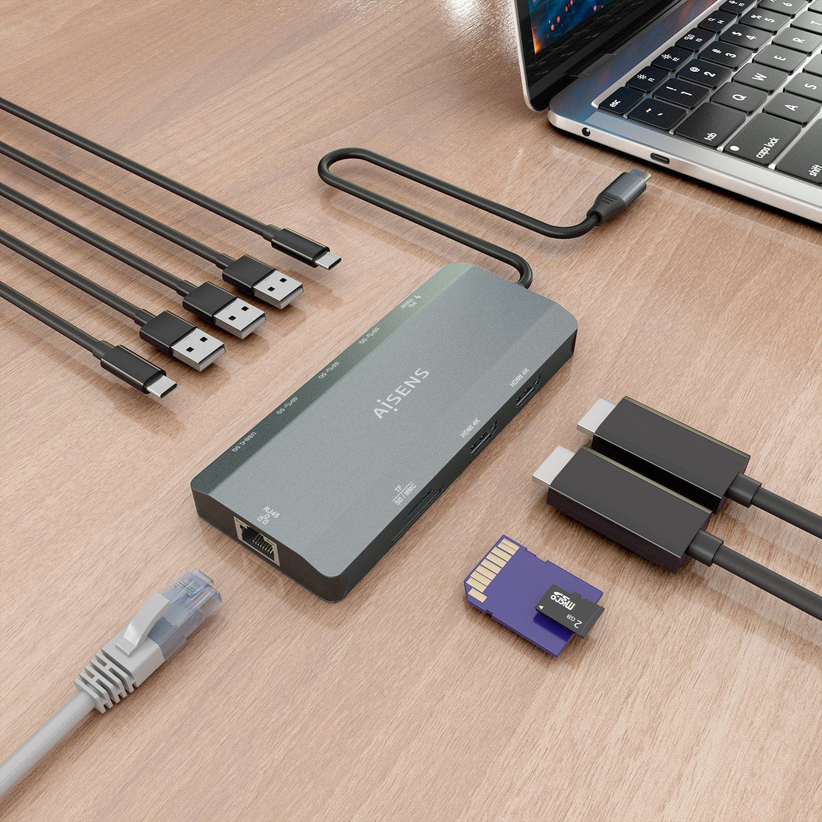 Docking Usb Tipo-C Aisens Asuc-10p052-Gr 2xhdmi 4k 1xrj45 3xusb 1xusb Tipo-C 1xusb Tipo-C Pd 1xlector De Tarjetas Gris