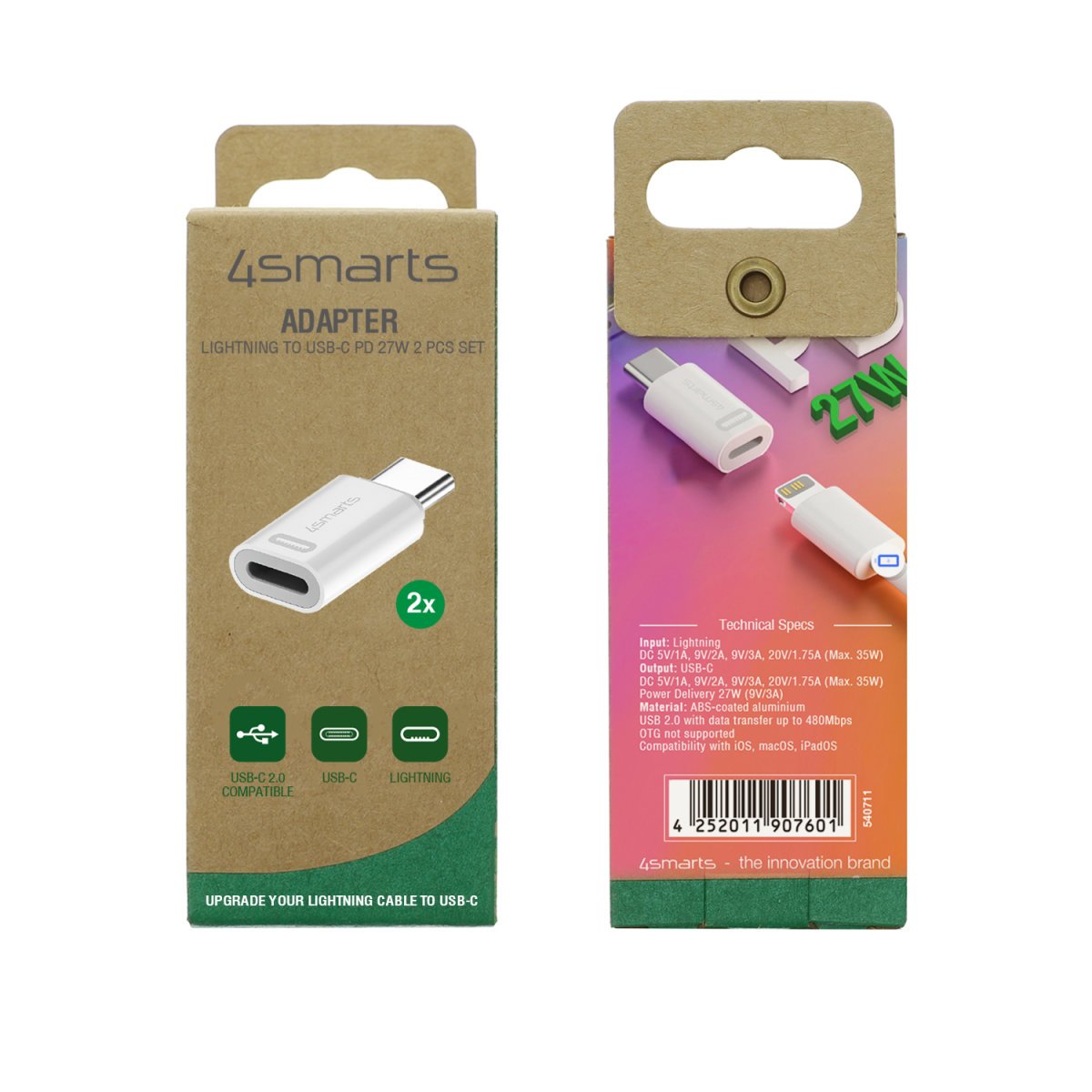 Adaptador 4smarts Lightning Auf Usb-C Pd 27w 2er Set