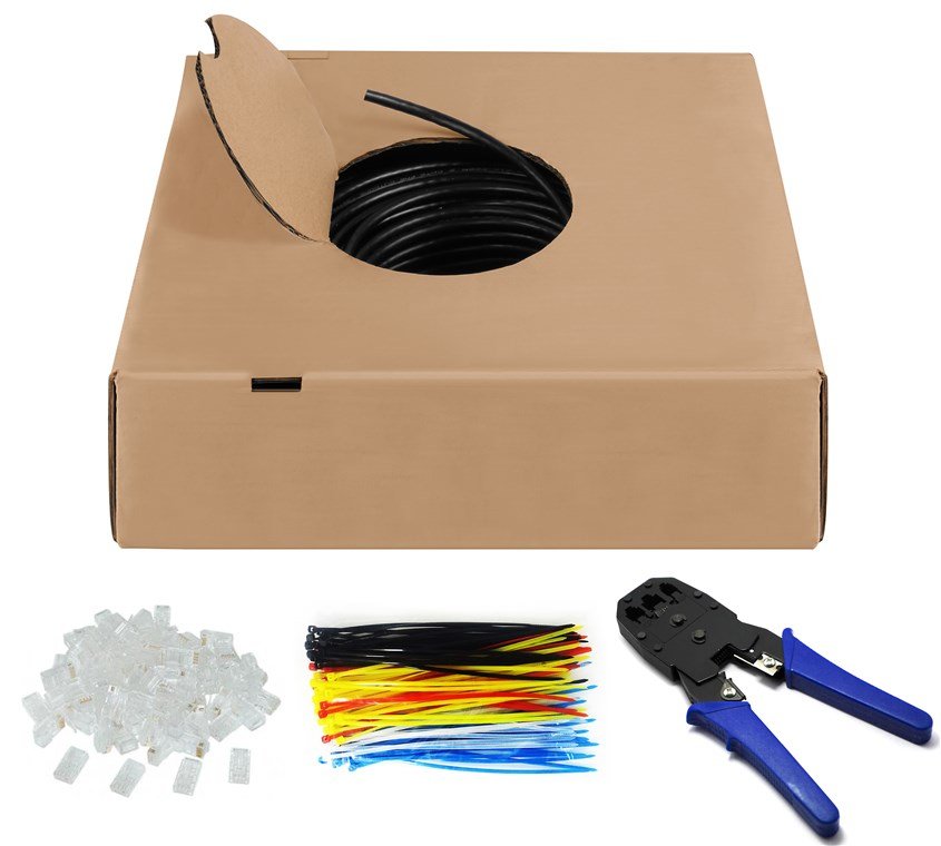 Juego De Cables De Red Para Exteriores Goobay Cat.6, U/Utp Negro, 305 Metros, Incluye Alicates Para Engarzar 94399