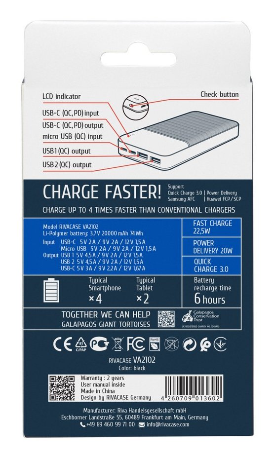 EAN 4260709013602 - Rivacase VA2102 Polímero de litio 20000 mAh Negro imagen 15