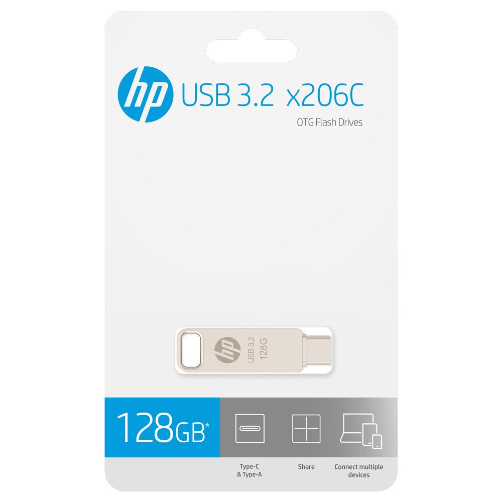 Pendrive Usb 3.2 Hp 128gb X206c Otg Type-C Metal