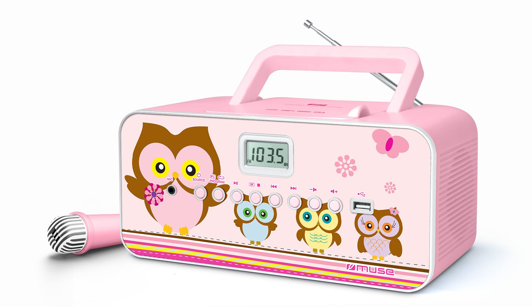 Muse M-29kp Rosa/Imagen, 30 W, Radio Portã¡Til Reproductor De Cd/Mp3 Con Usb,