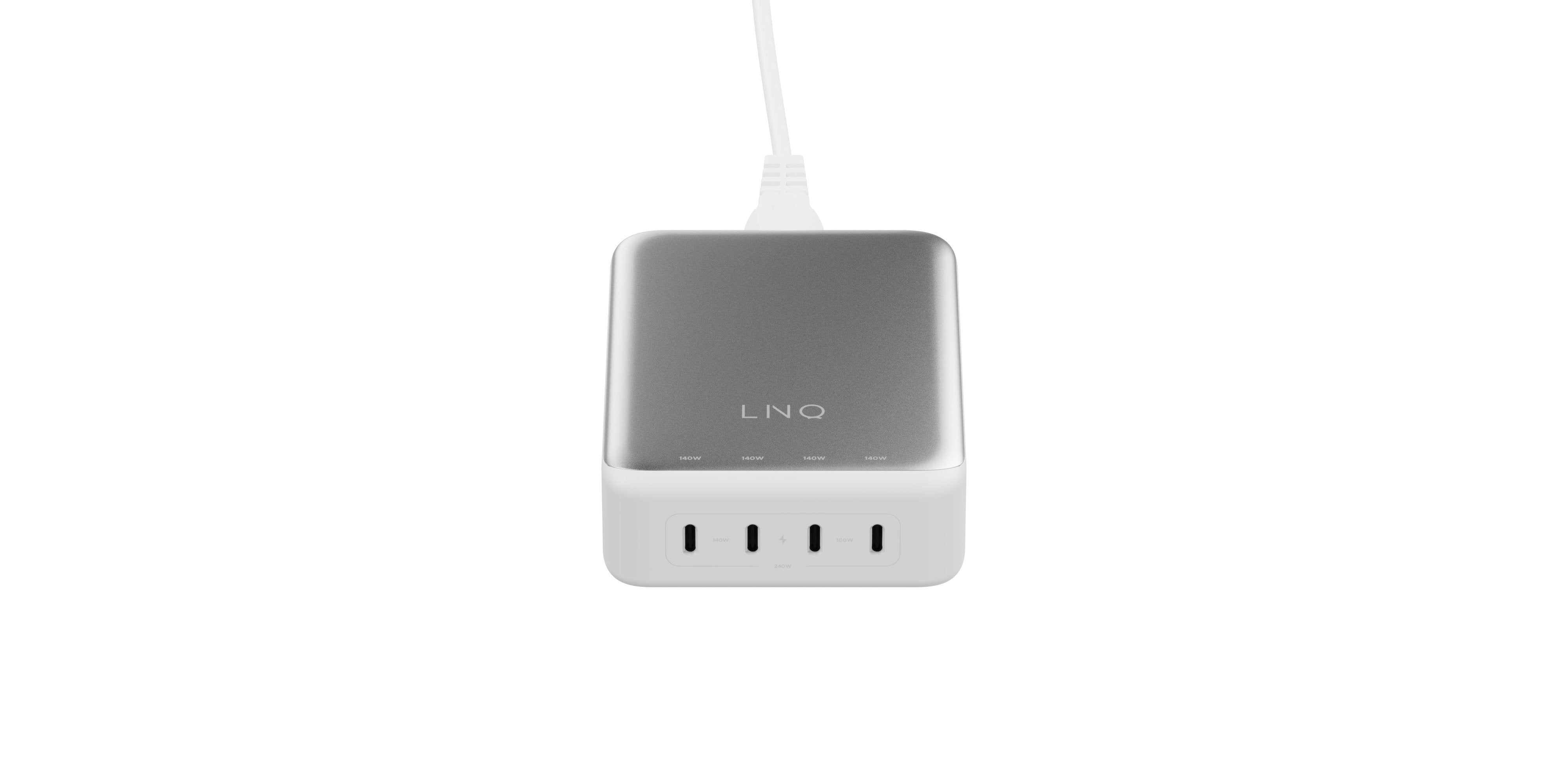 Cargador Escritorio 4xusb-C 240w Gan2 Plata Linq Hasta 240w/ 4xusb-C Pd/ 140w Máximo Por Puerto