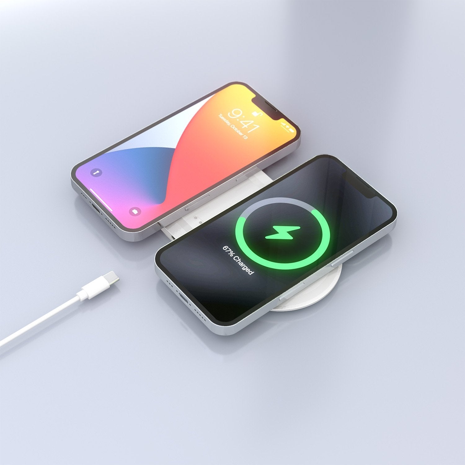 Aisens Cargador Inalambrico Usb-C 15w 2 En 1 Para Movil Auriculares, Blanco