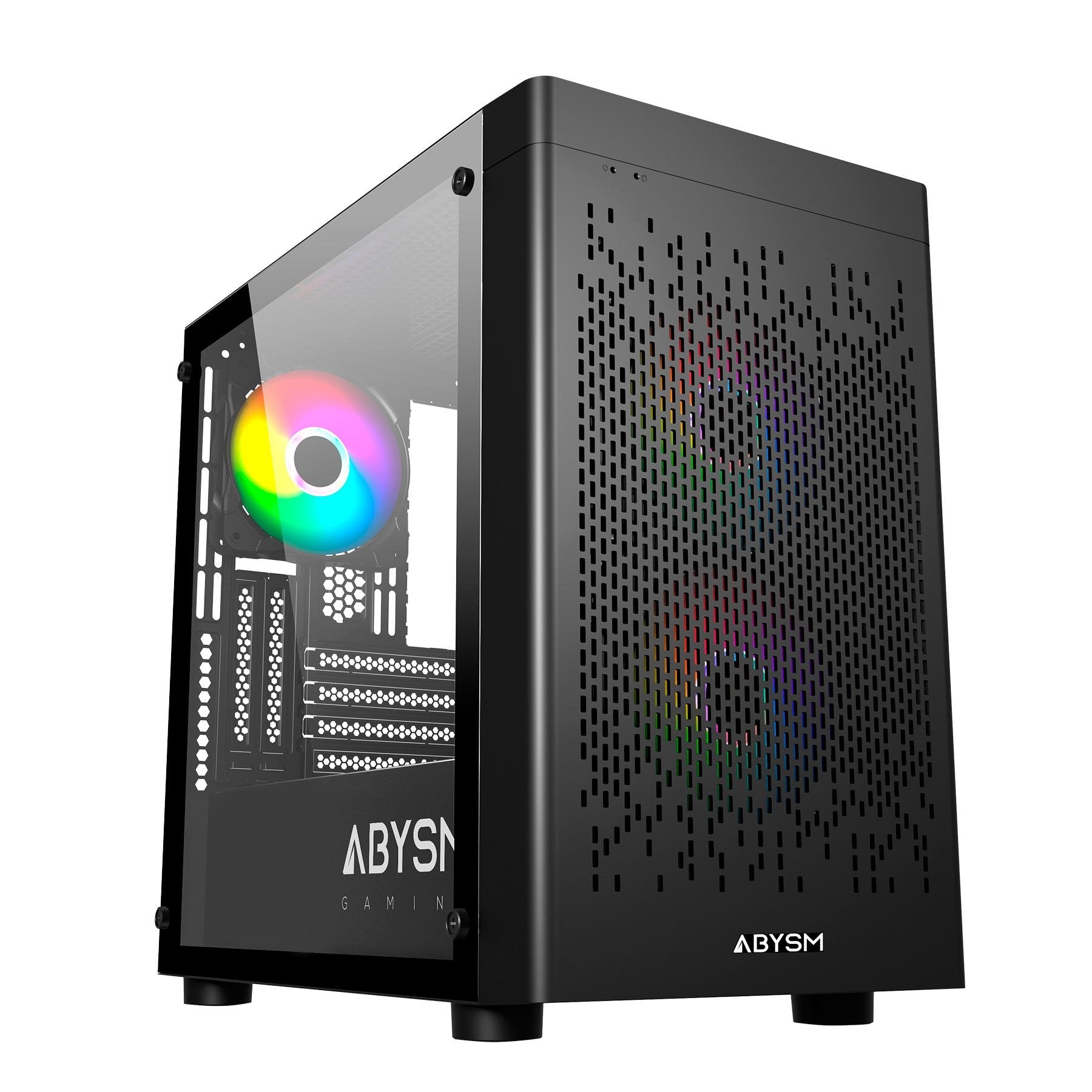 Abysm Danube Inva Mx202 Caja Torre Itx, Micro Atx - Lateral Cristal Templado - 3.5" Y 2.5" - Usb-A, Usb-C Y Audio - 3 Ventiladores Argb Instalado - Soporta Refrigeracion Liquida