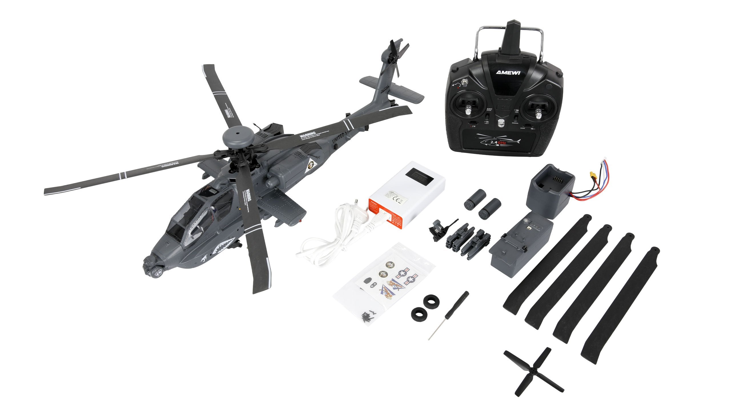Amewi Apache Ah-64d Cp Helikopter 6g 3d Rtf Gris