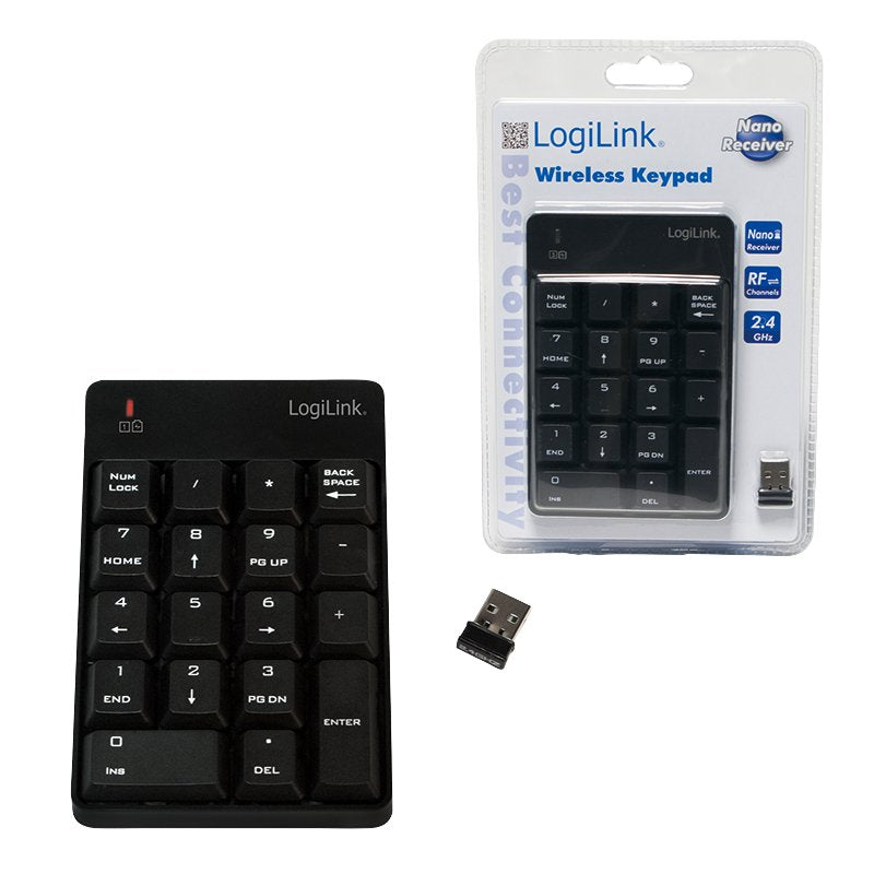Logilink Teclado Numerico Rf Wireless, Con 18 Teclas, Negro