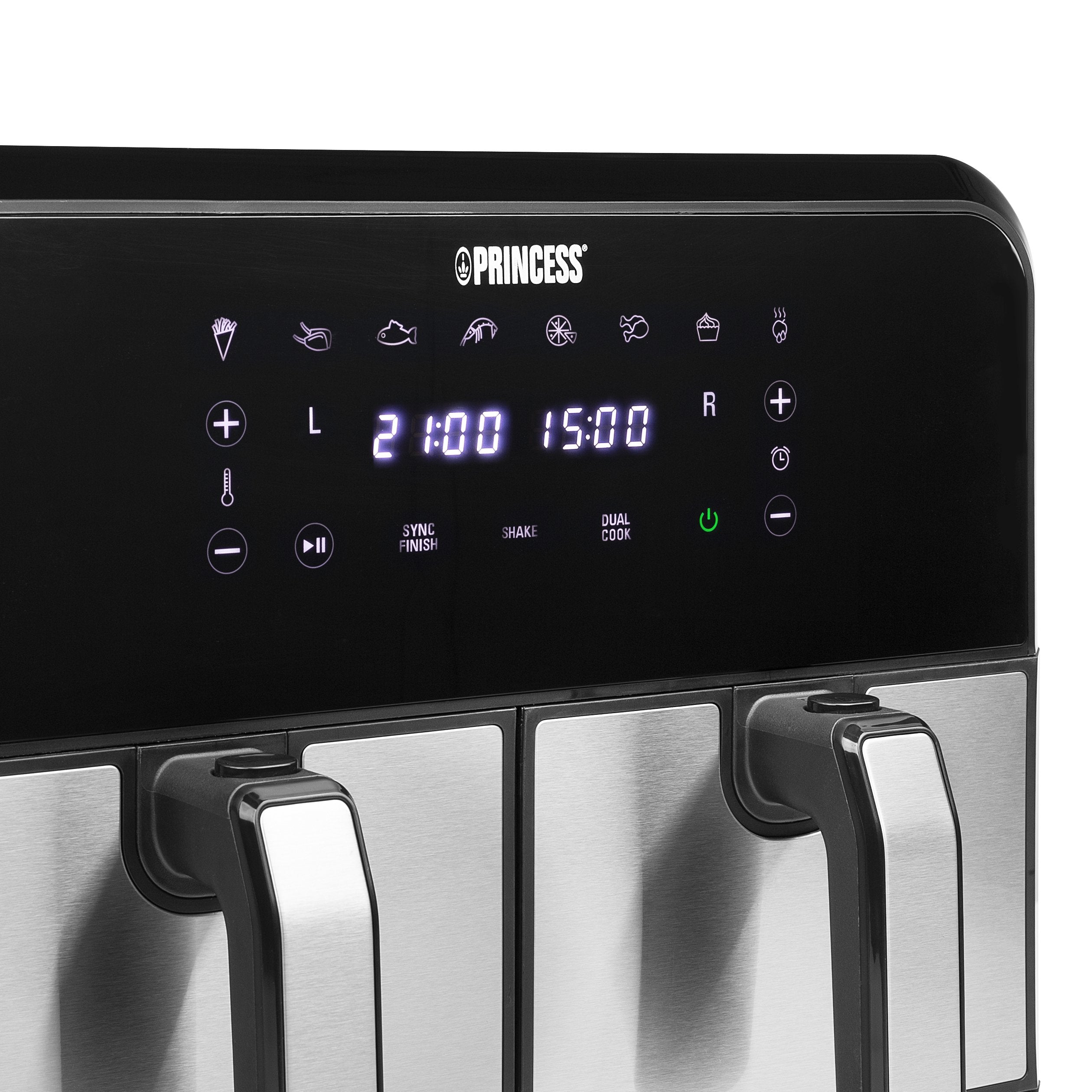 EAN 8712836969360 - Princess 182074 Doble 8 L Independiente 1700 W Freidora de aire caliente Negro, Acero inoxidable imagen 3