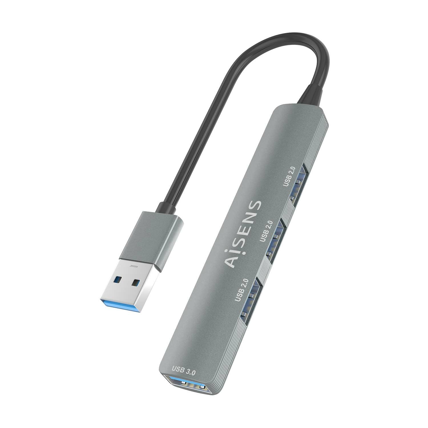 Aisens Hub Usb 3.0 Aluminio, 1xusb3.0 A/H+3xusb2.0 A/H, Gris, 10cm