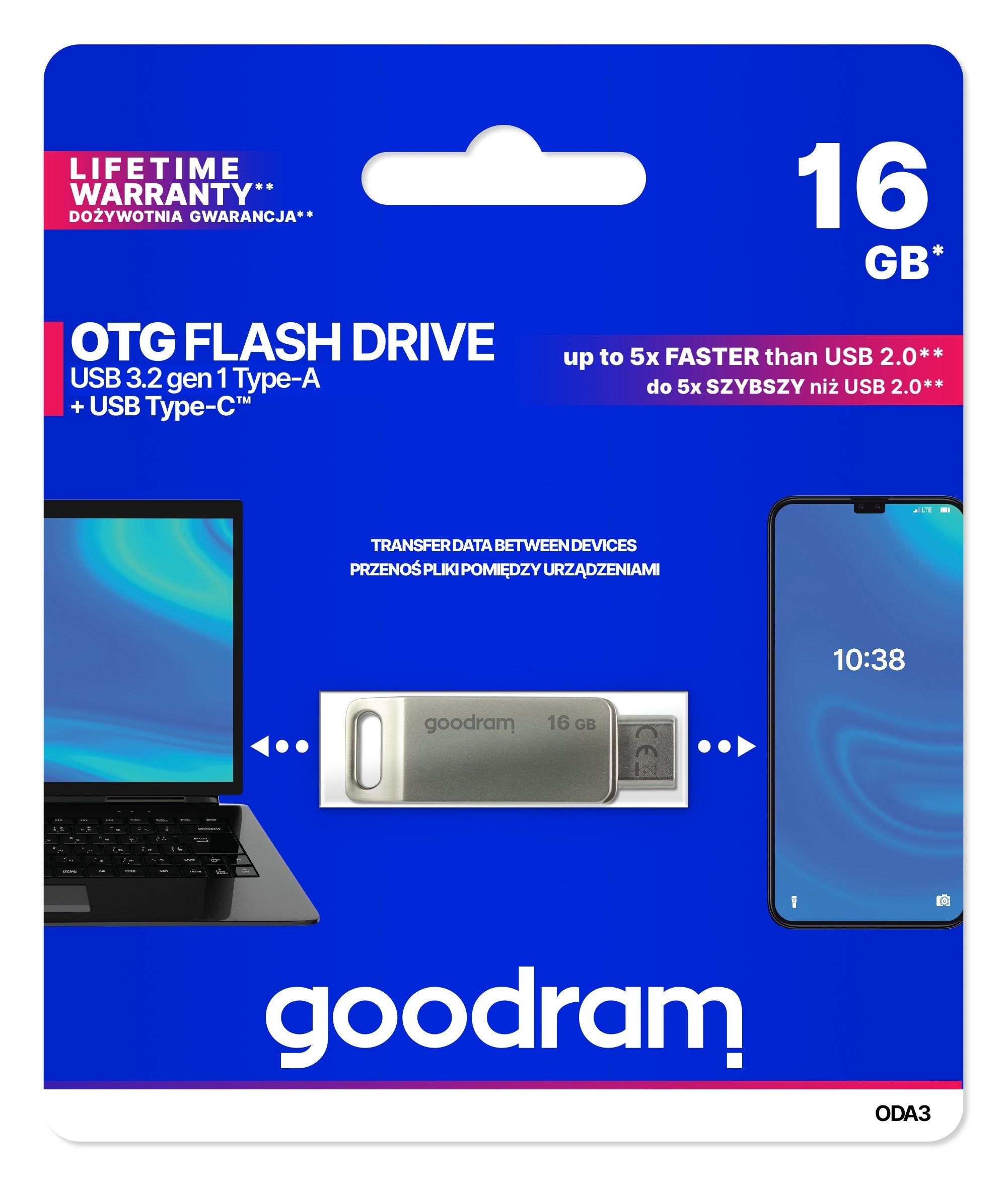 Pendrive Goodram 16gb Oda3 Plata Usb 3.0 Tipo-C
