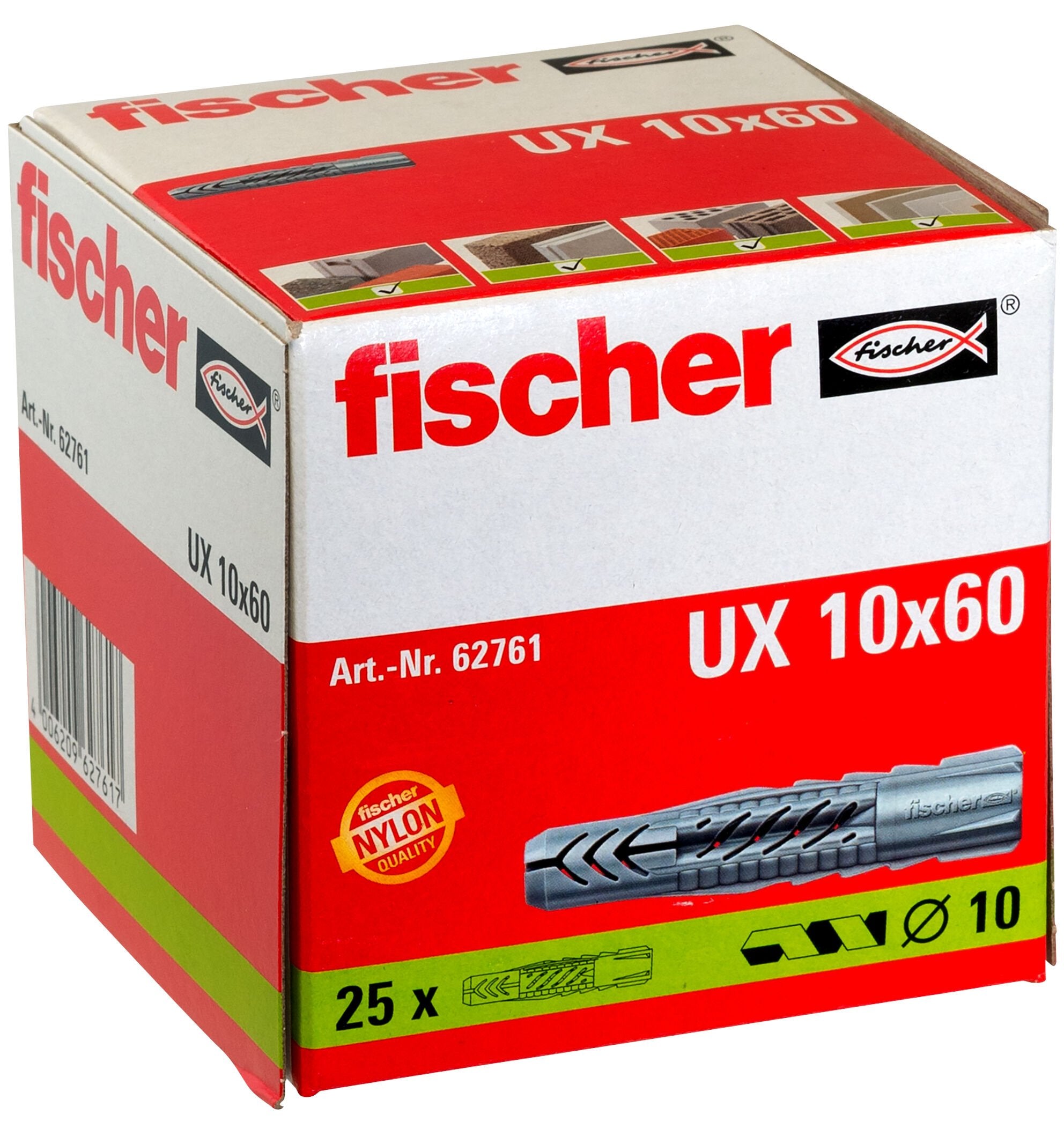 Taco Universal Fischer Ux 10x60 (Gris Claro, 25 Piezas) 62761