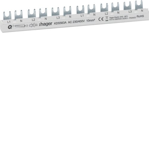 Hager Phasenschiene 12 Module Kds563a 63a L1n-L2n-L3n-L1n-L2n-L3n Quickbusbar
