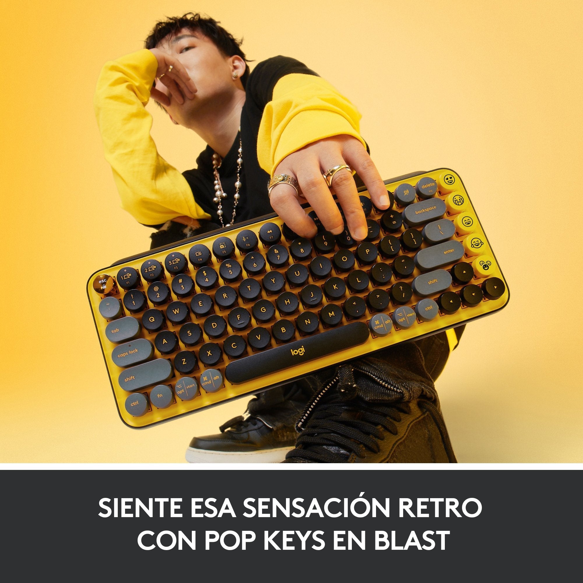 Teclado Español Logitech Pop Keys Wireless Emoji Keys Rf Wireless + Bluetooth Qwerty Negro, Gris, Amarillo