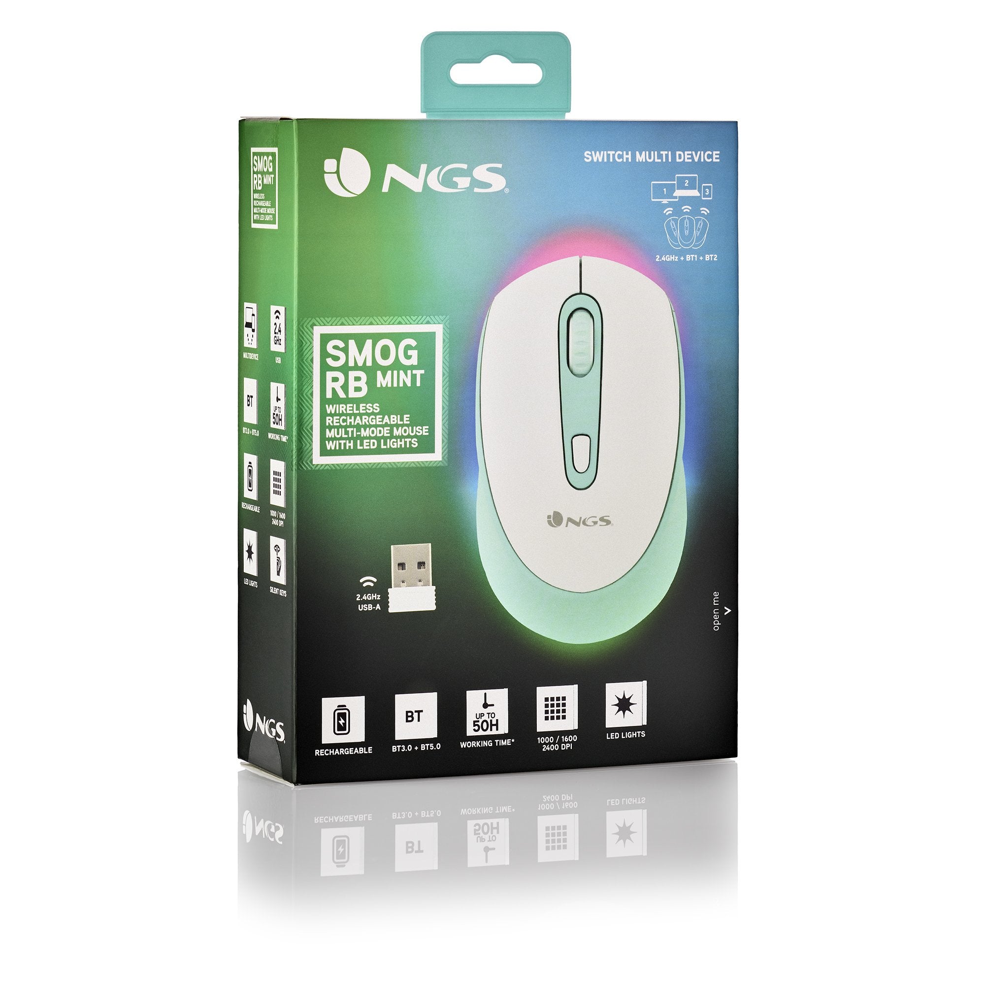 EAN 8435430619485 - NGS SMOG MINT-RB ratón Juego Ambidextro RF Wireless + Bluetooth Óptico 2400 DPI imagen 9
