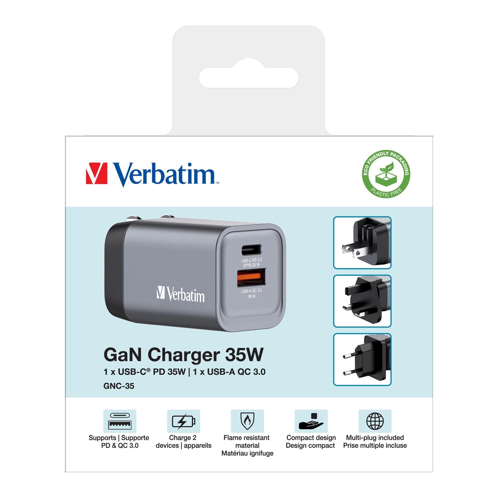 Cargador De Pared Universal Verbatim Gnc-35 1xusb Tipo-C 1xusb 35w
