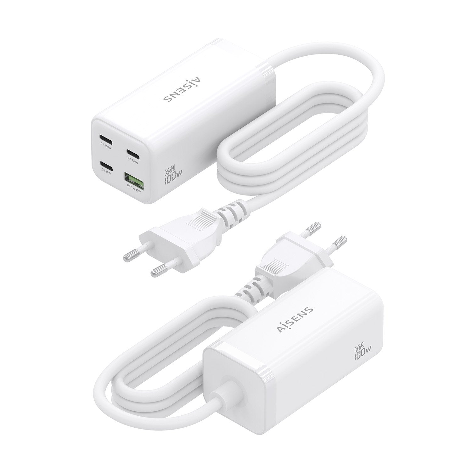 Aisens Cargador Sobremesa Gan 100w, 3xusb-C Pd3.0 Qc4.0 Qc5.0, 1xusb-A Qc3.0, Blanco