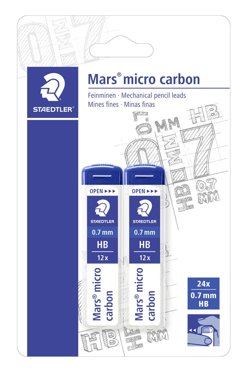 Staedtler Micro Carbon 250 Pack De 2 Tubos De 12 Minas - Mina Hb De 0.7mm - Resistencia A La Rotura - 90% Procedente De Materiales Naturales