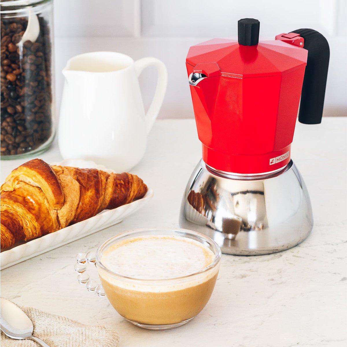 Cafetera Italiana Monix Induction Inox M863106 6 Tazas Roja