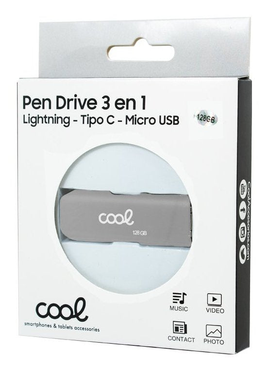 EAN 8434847047027 - COOL Accesorios 8434847047027 unidad flash USB 128 GB USB Type-A/USB Type-C/Lightning Gris imagen 5