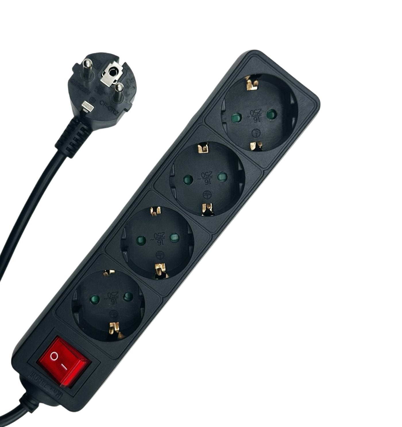 4-Way Schuko Socket On/Off Switch 5m Black