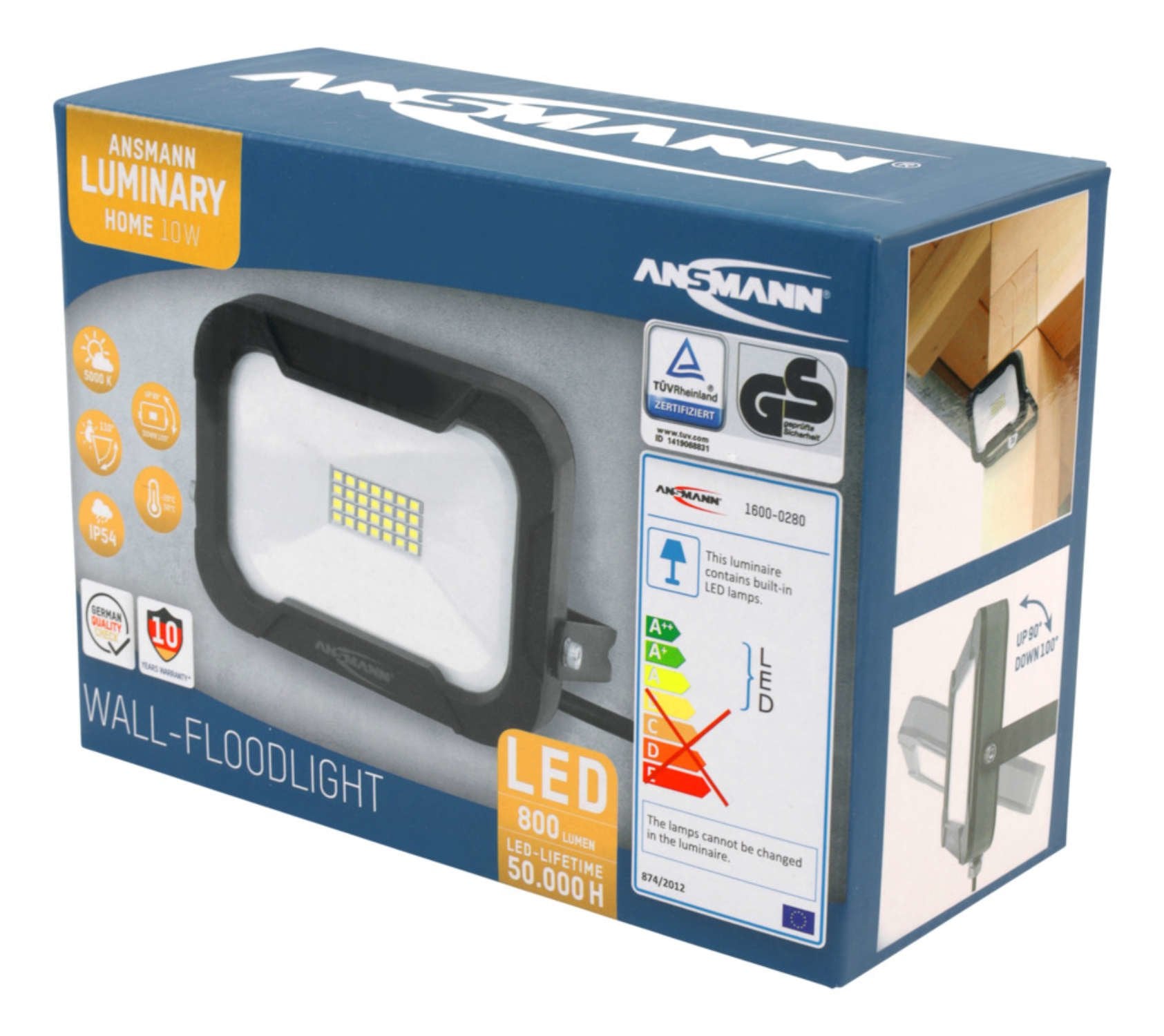 Ansmann Wfl800 10w / 800lm Luminaria Led Foco De Pared