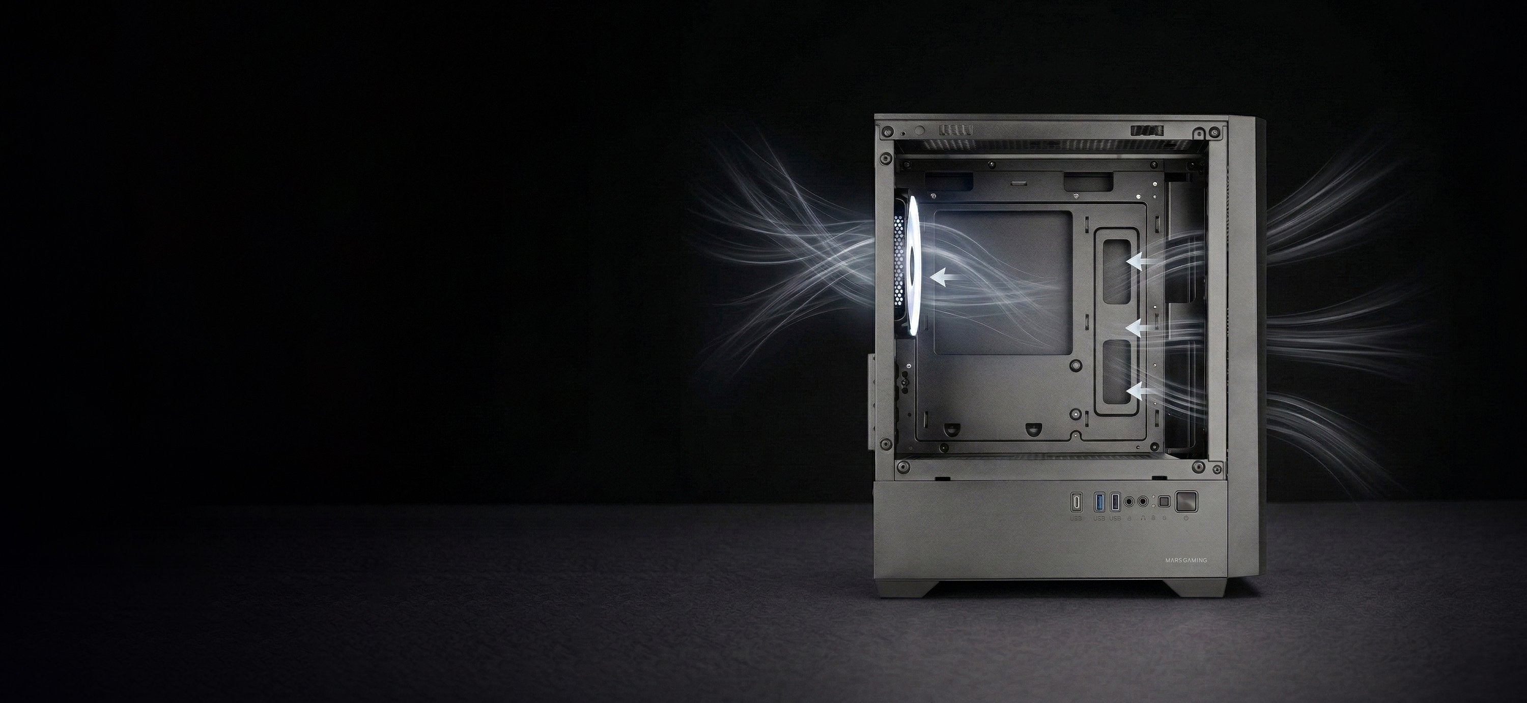 Caja Pc Microatx Mars Gaming Mc-Vector Gpu Max 282mm Cristal Templado Mesh Argb Usb-C Negra