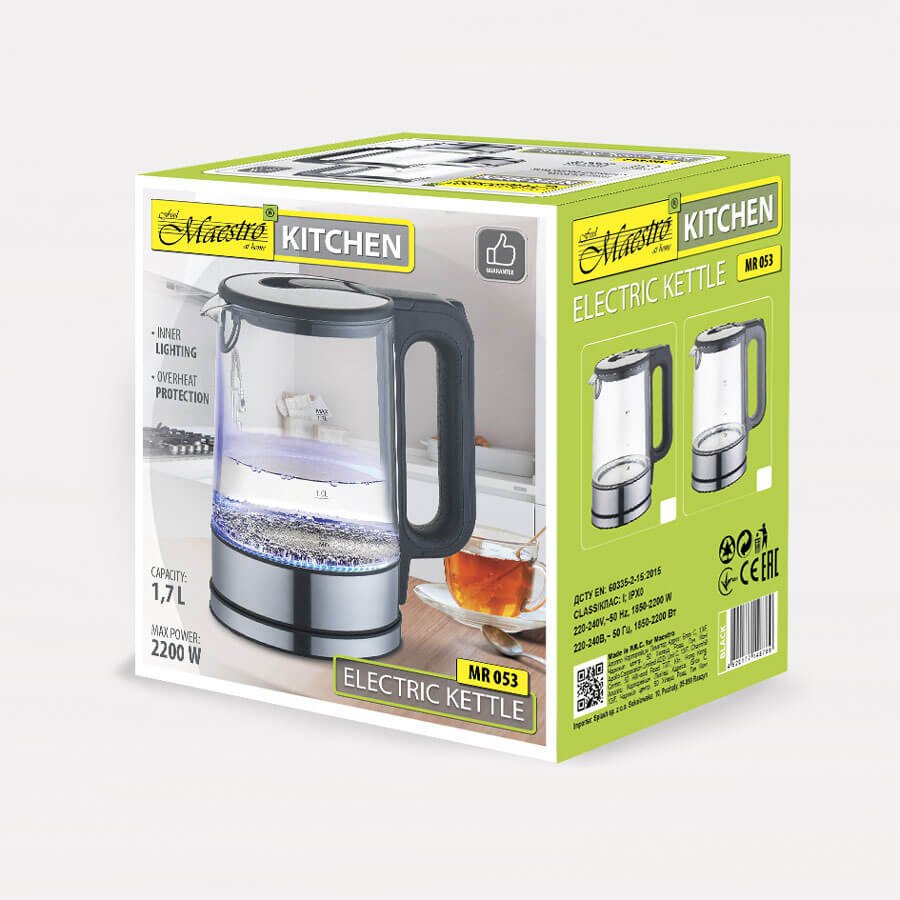 EAN 4820177148789 - Maestro MR053 tetera eléctrica 1,7 L 2200 W Negro, Transparente imagen 2