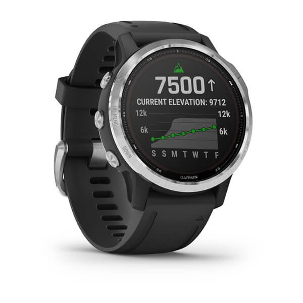 Reloj Deportivo Con Gps Garmin Fénix 6s Solar Plata/Negro Pantalla 30.4mm Carga Solar Frec Cardiaca Pulsioximetro 10atm Multisport