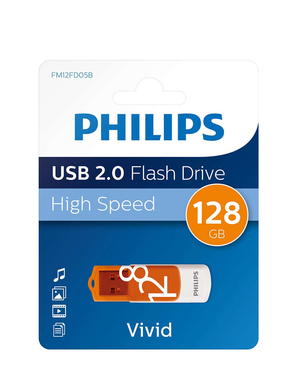 Pendrive Philips Usb 2.0 128gb Vivid Edition Orange