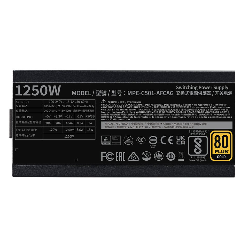 Fuente De Alimentación Cooler Master 1250w Certificación 80+ Gold Mwe Gold 1250 V2 Atx 3.1 Modular