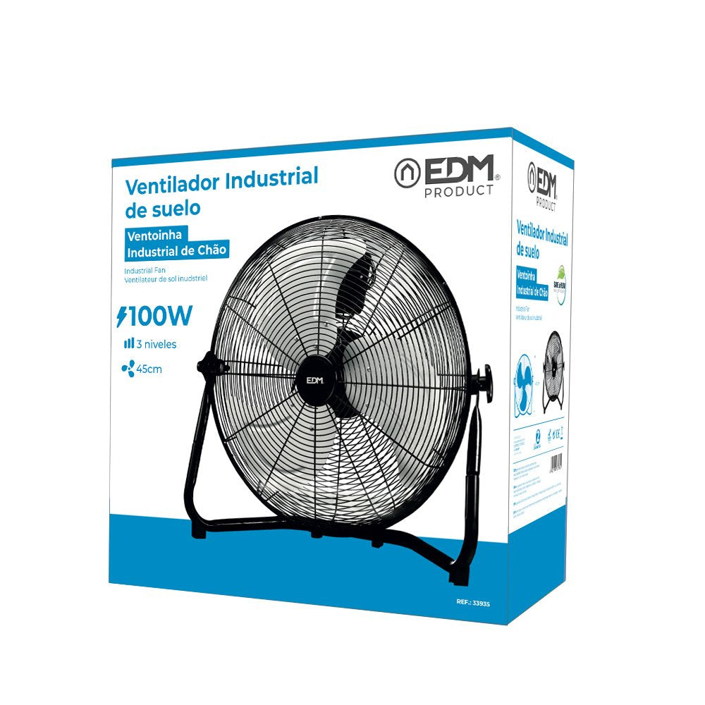 Ventilador Industrial, De Suelo. Color Negro. Potencia: 100w Aspas: Ø45x54cm Edm