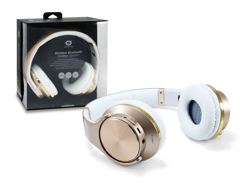Conceptronic Auriculares Bluetooth Con Funcion Altavoz Manos Libres Reproduce Desde Microsd Color Oro
