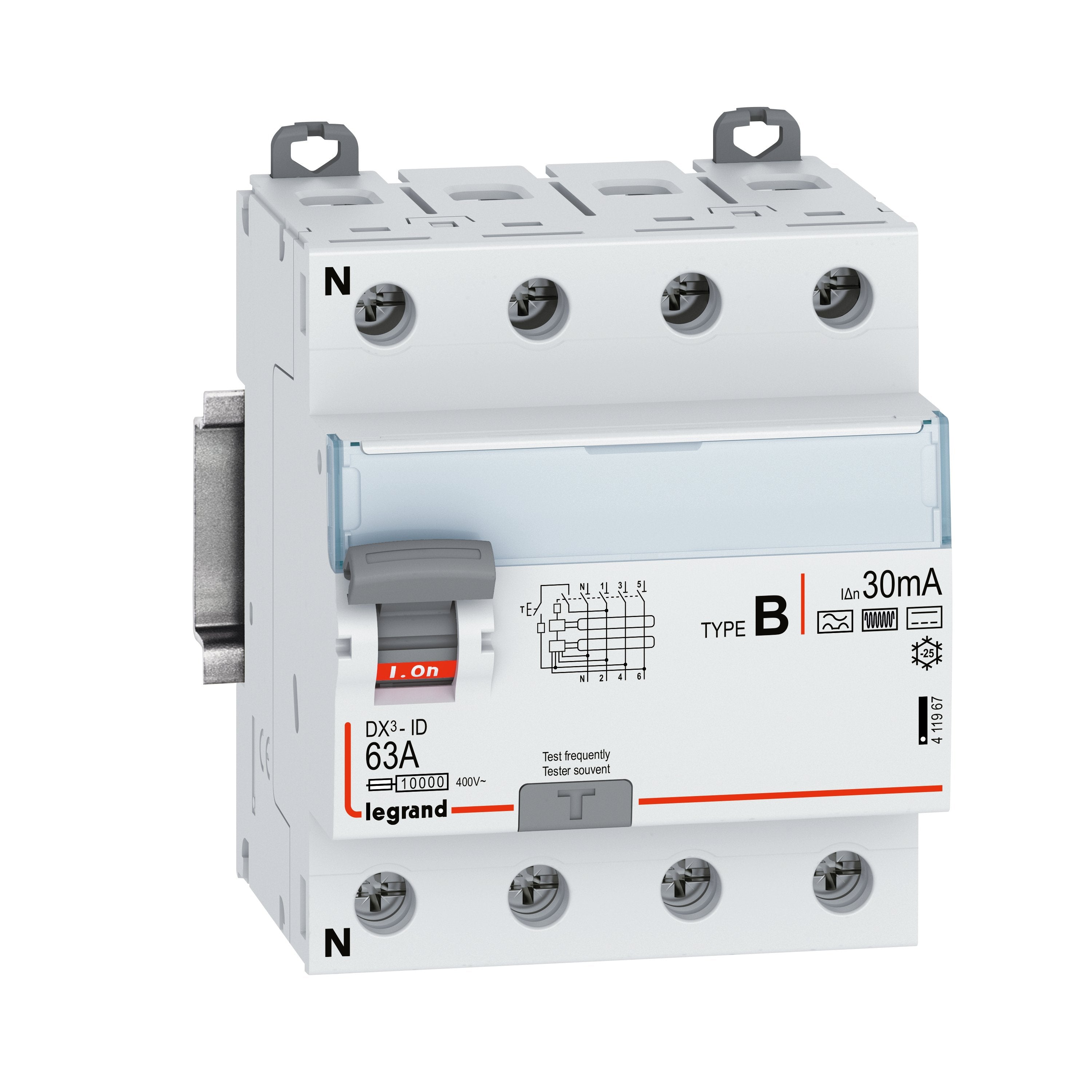 Legrand 411967 Dx3 Fi-Schalter 63a 4-Polig 30ma Typ B 400vac N-Links 4te