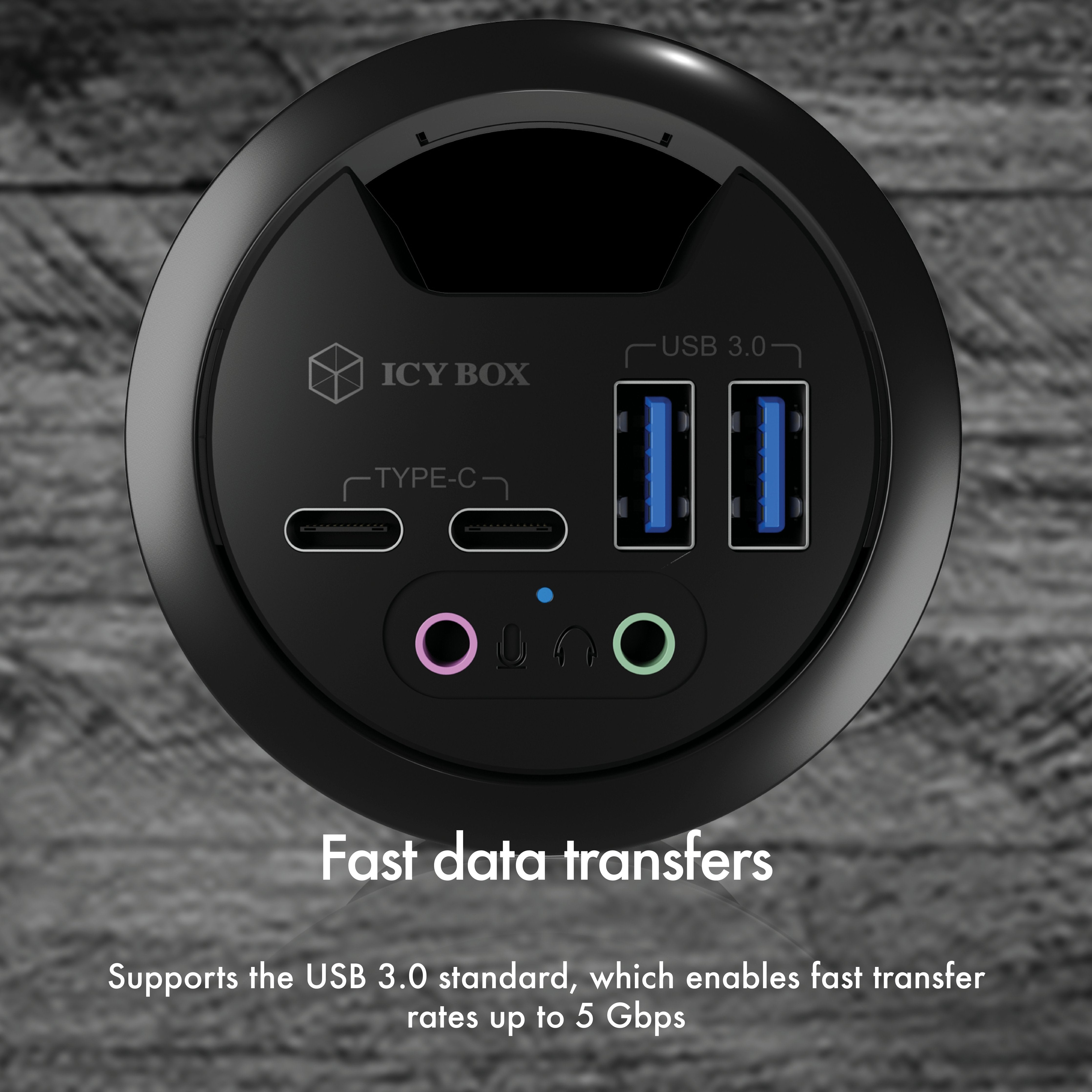 Icy Box Usb3.0 Hub Tipo-C / -A / Audio Icy Box Ib-Hub1403b, 120 Cm De Longitud Del Cable