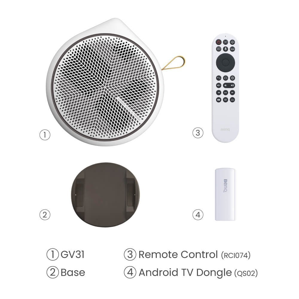 Benq Proyector Gv31 (9h.Js877.59e) 300lm, 1080p, Rec709, Tr 1.2, 16w Trevolo Chamber Speaker (2.1 Ch), 135 Degree Rotated Lens, Usb-Type-C, Built-In Battery, Drop Proof, Atv Qs02