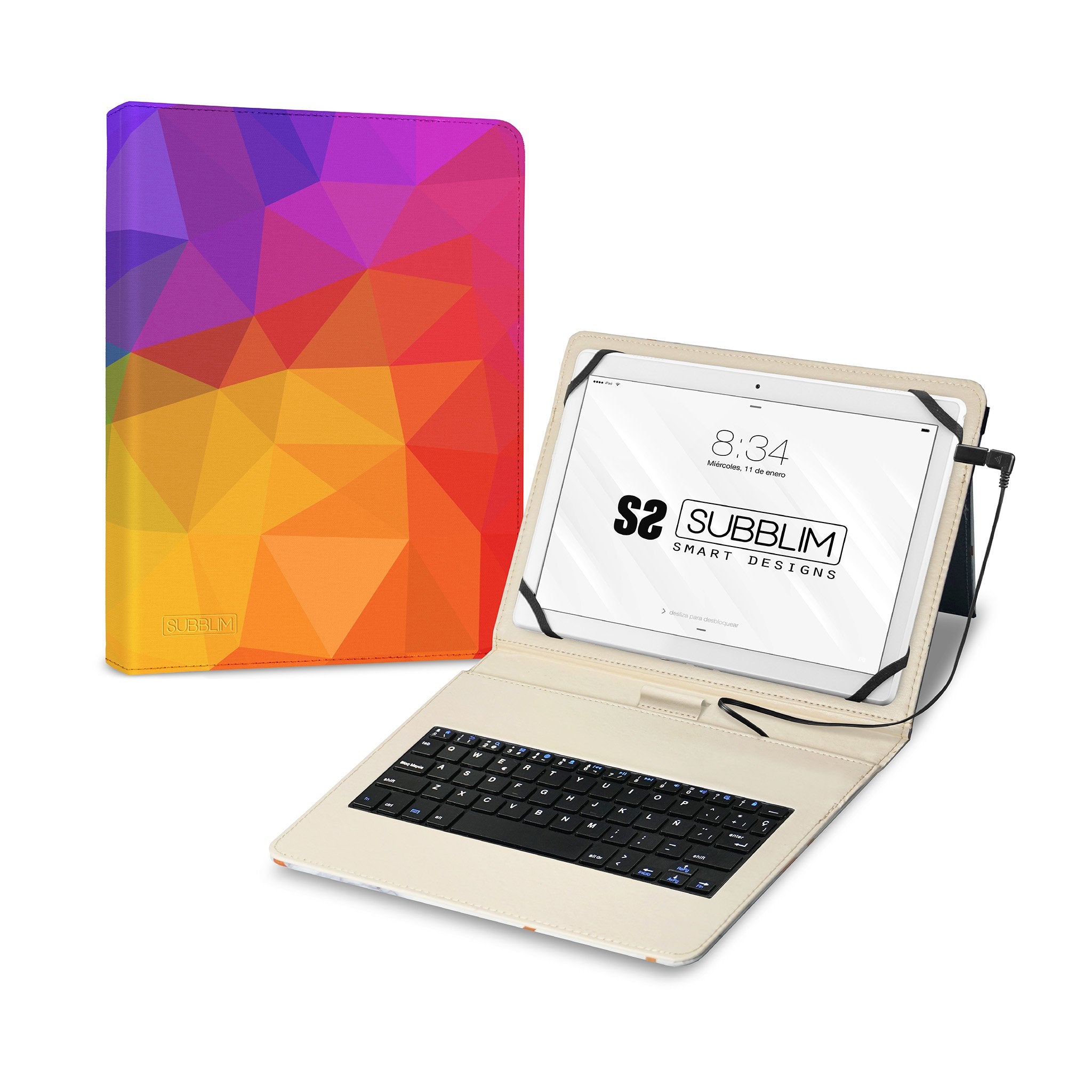 EAN 8436586742492 - SUBBLIM FUNDA + TECLADO TABLET KEYTAB USB TRIANGULOS QWERTY Español MicroUSB Multicolor imagen 1