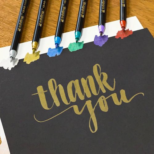 Edding 1340 Brush Pack De 6 Rotuladores - Punta Pincel Flexible - Trazo 1-3mm - Tinta Con Base De Agua - Colores Oro,