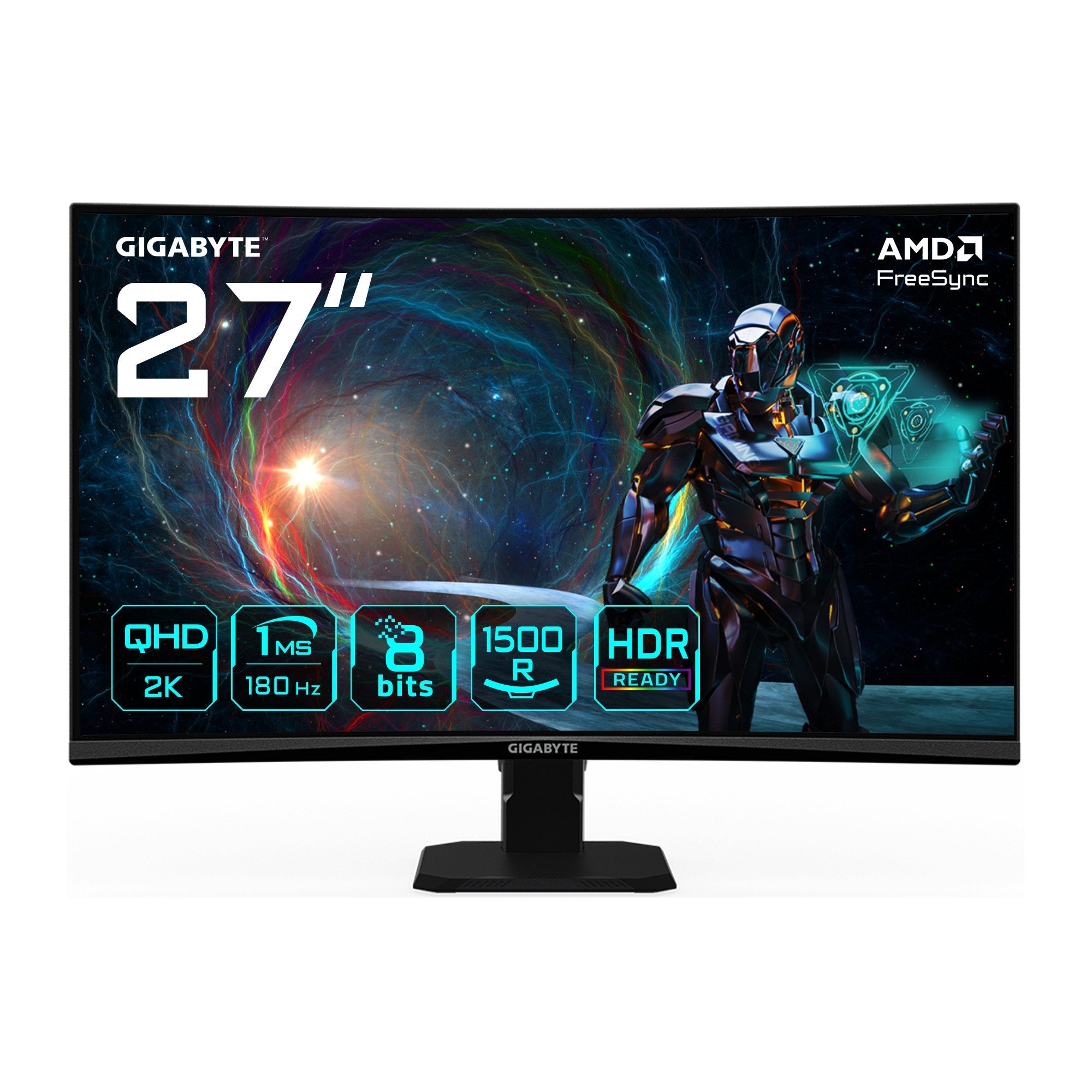 Monitor Curvo Para Gaming Gigabyte 27" Gs27qca Qhd - 2560 X 1440, 180hz, 1ms, 250 Cd/M², Freesync, Hdr Ready, Hdmi 2.0, Displayport 1.4
