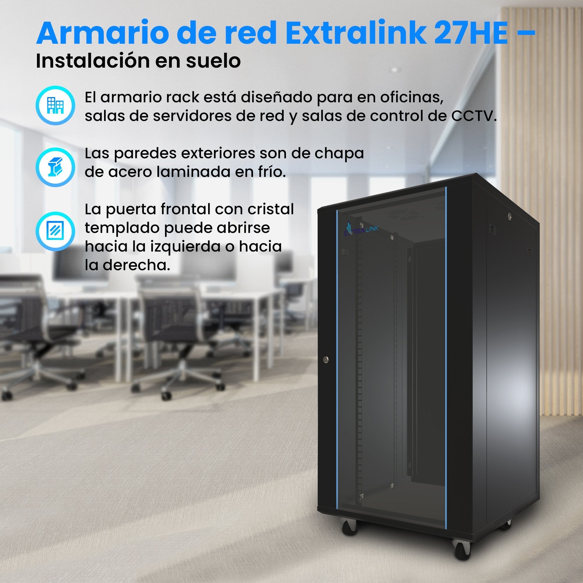 Extralink - Armario De Pie De 19 "27u 600x1000 Paquete Plano Negro