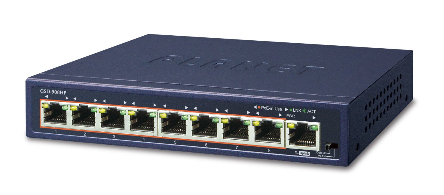 EAN 4711605280167 - PLANET GSD-908HP switch No administrado Gigabit Ethernet (10/100/1000) Energía sobre Ethernet (PoE) Azul imagen 1
