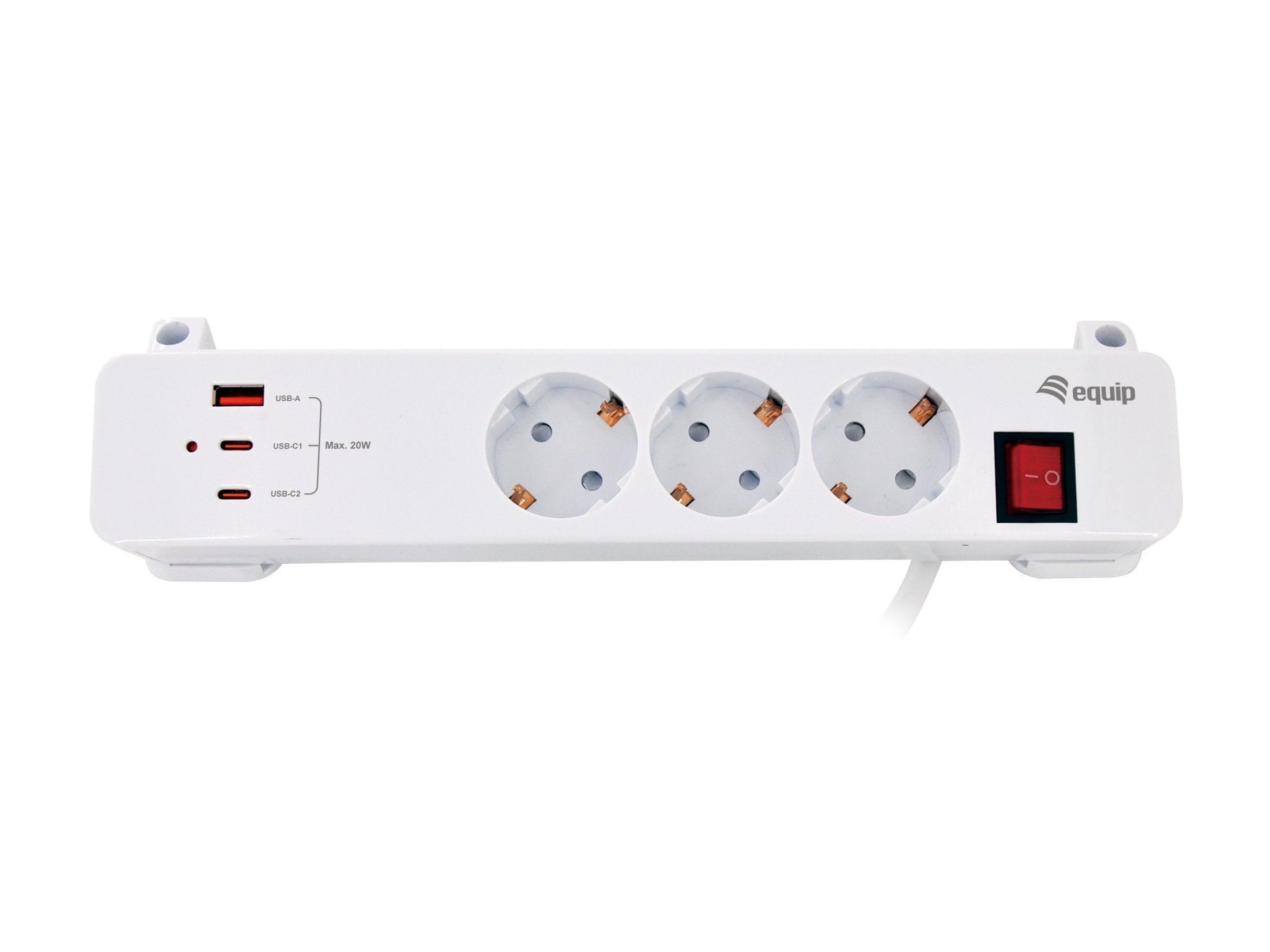 Regleta Alimentacion Equip 245556 Con Abrazadera 3 Tomas Schuko 2xusb-C 1xusb-A 20w Blanco