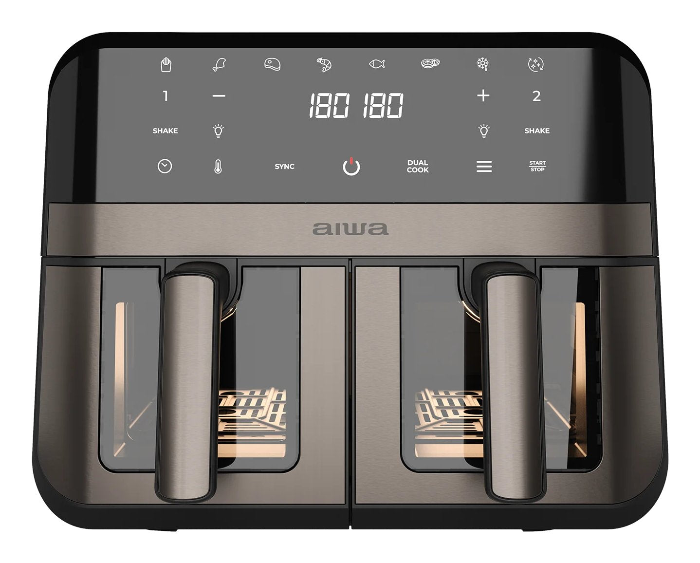 Freidora Por Aire Aiwa Futago Afr-9000 9l 2400w 8 Programas Doble Cesta Y Ventana Acero