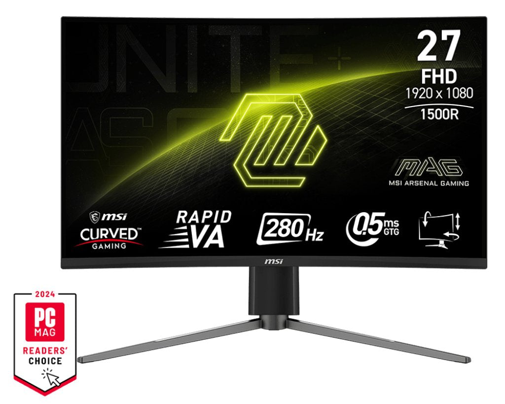 Msi Mag 276cpxf 27" Rapid Va Fhd Curved 280hz 0.5ms 2xhdmi2.0 Dp1.4 Height Adj.