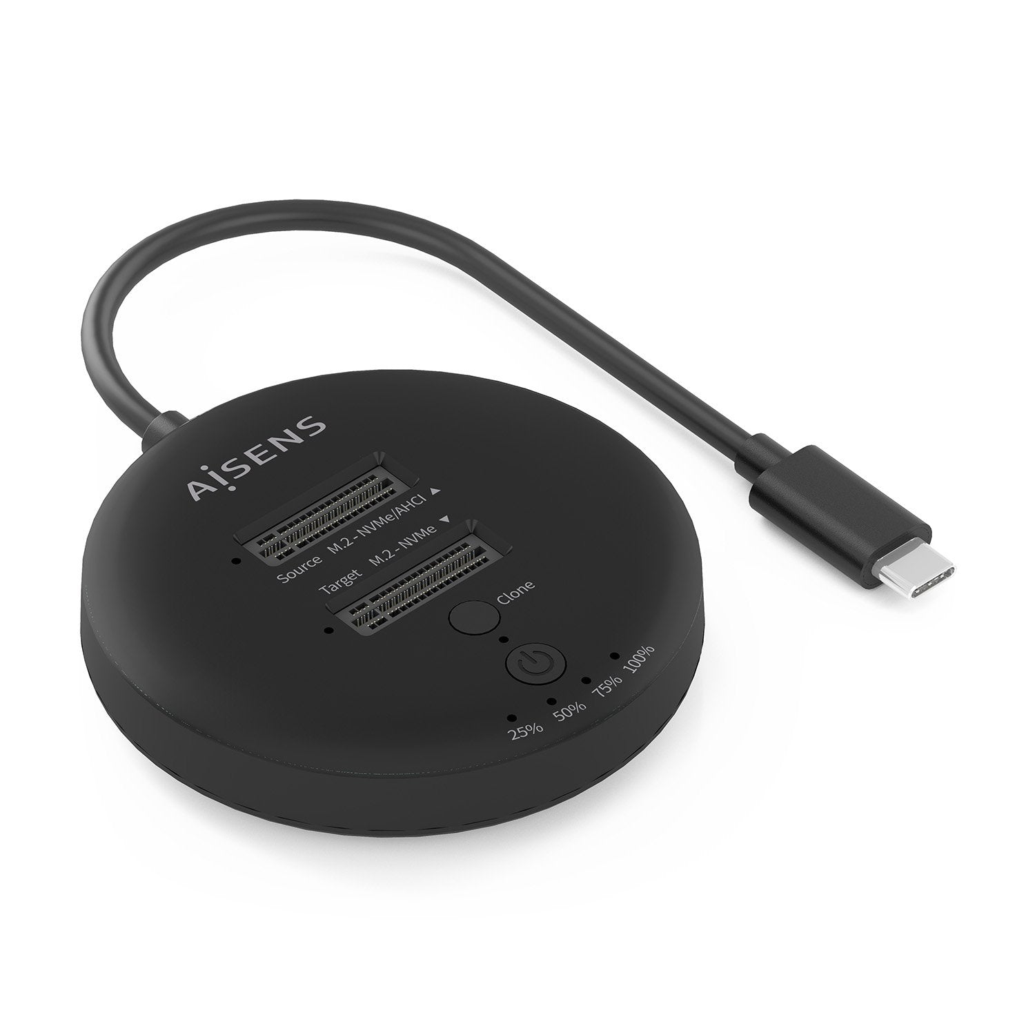 Aisens Estacion De Docking De Doble Bahia Nvme A Usb 3.2 Gen2x2, Clone, Negro