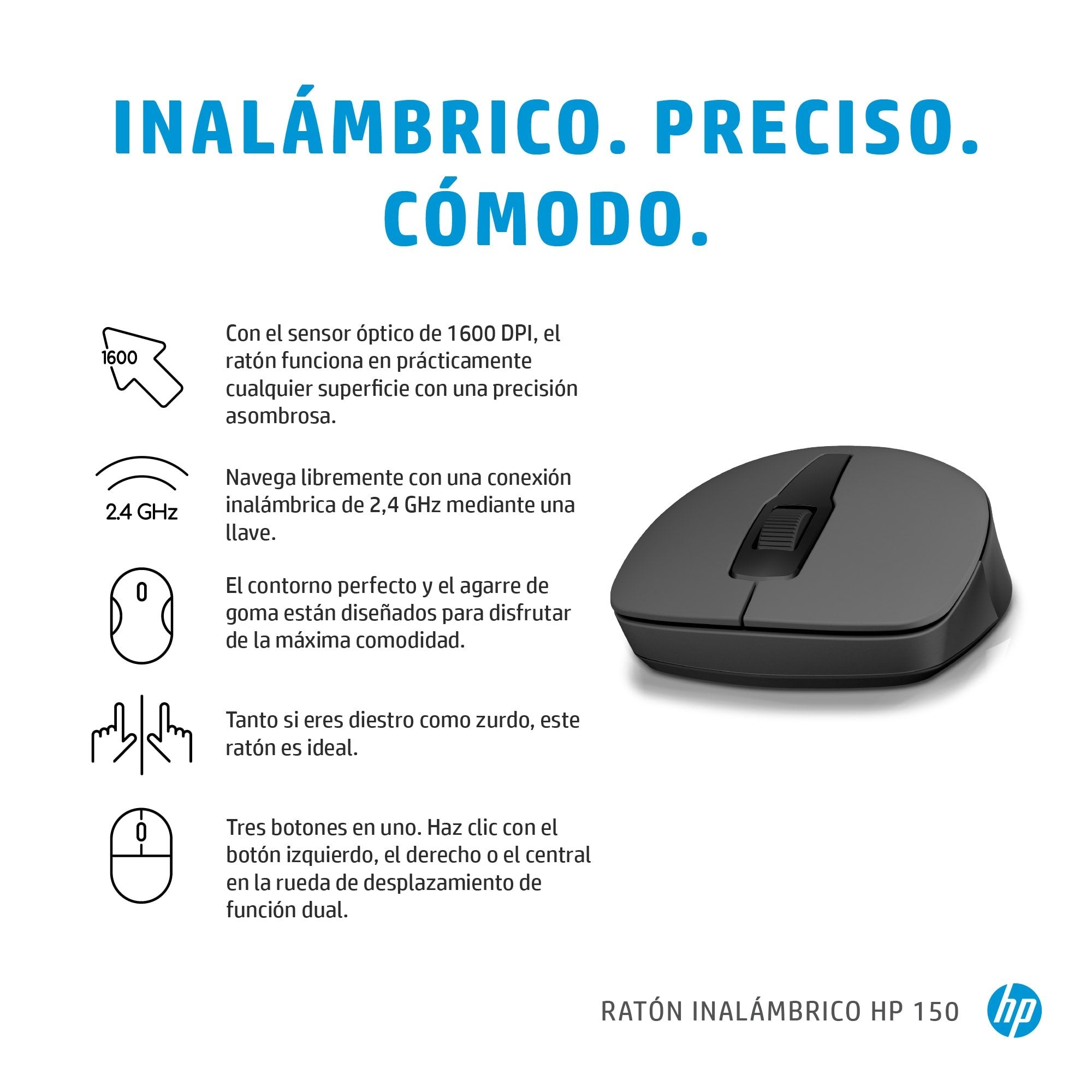 EAN 0195161814655 - HP 150 Wireless Mouse ratón Ambidextro RF inalámbrico Óptico 1600 DPI imagen 7