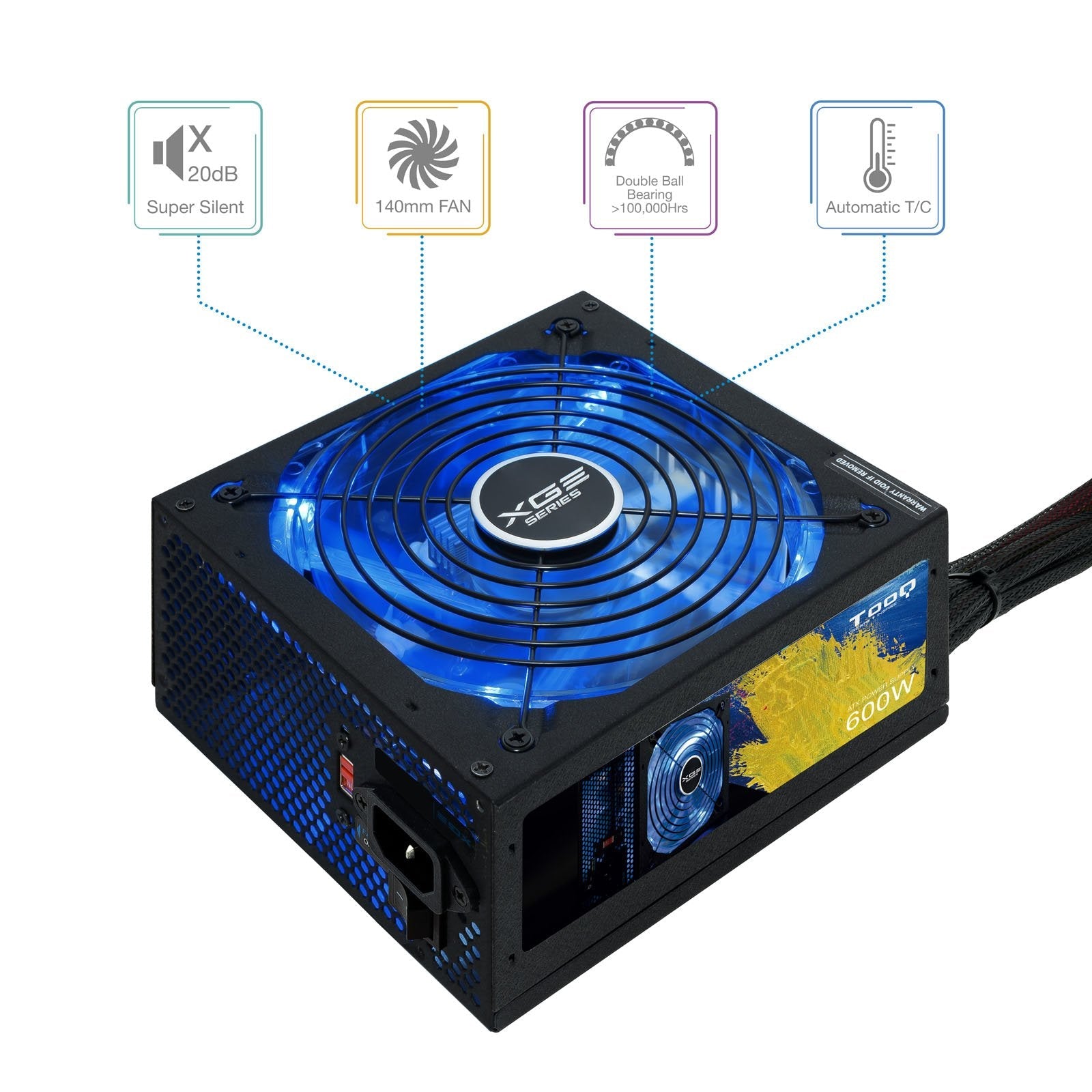 Tooq Xge Ii Fuente De Alimentacion Gaming 600w Atx 2.3 12v - Pfc Activo - Certificacion 80 Plus Bronze - Ventilador