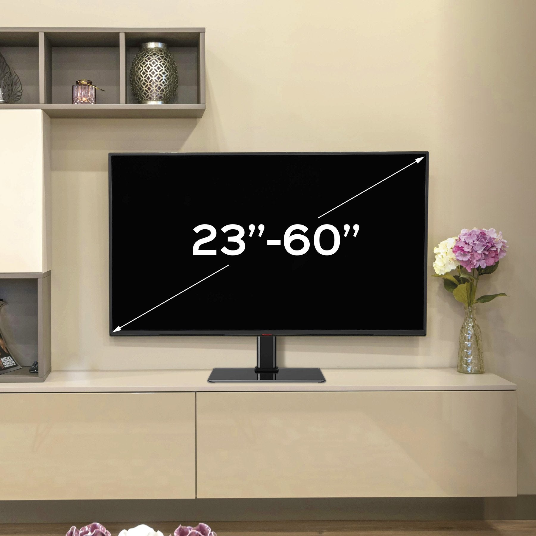 Unykach Soporte De Mesa Para Tv De 23"-60" - Base De Vidrio Templado - Peso Max 40kg - Vesa 400x400mm - Negro